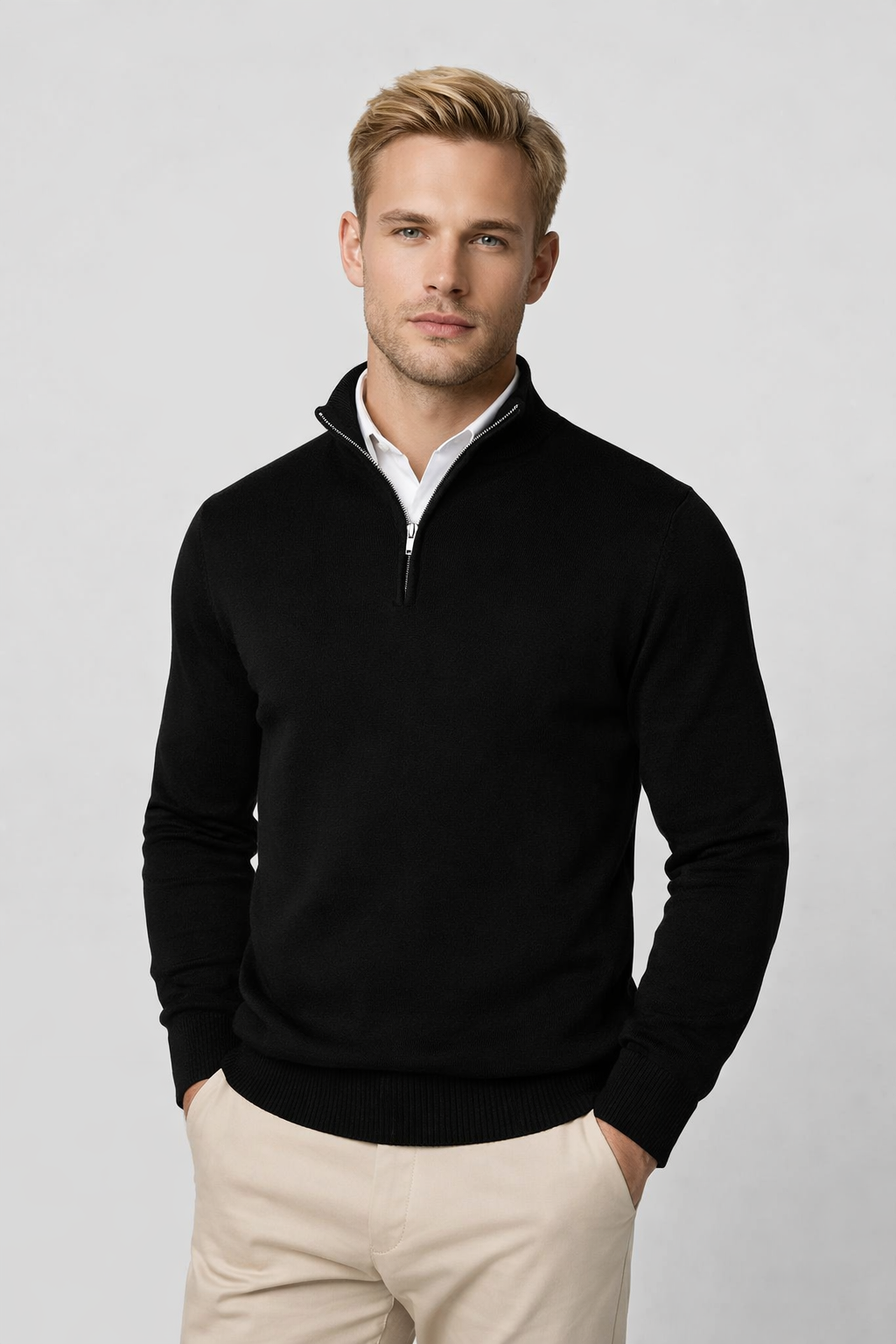 Men's Quarter-Zip Sweater With Stand Collar