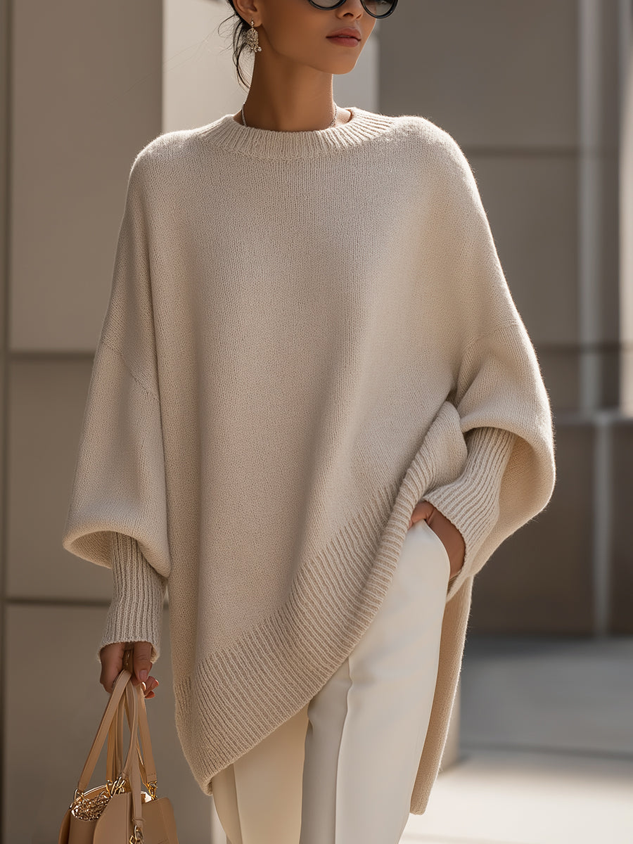 Women's Oversized Asymmetric Knit Poncho Sweater