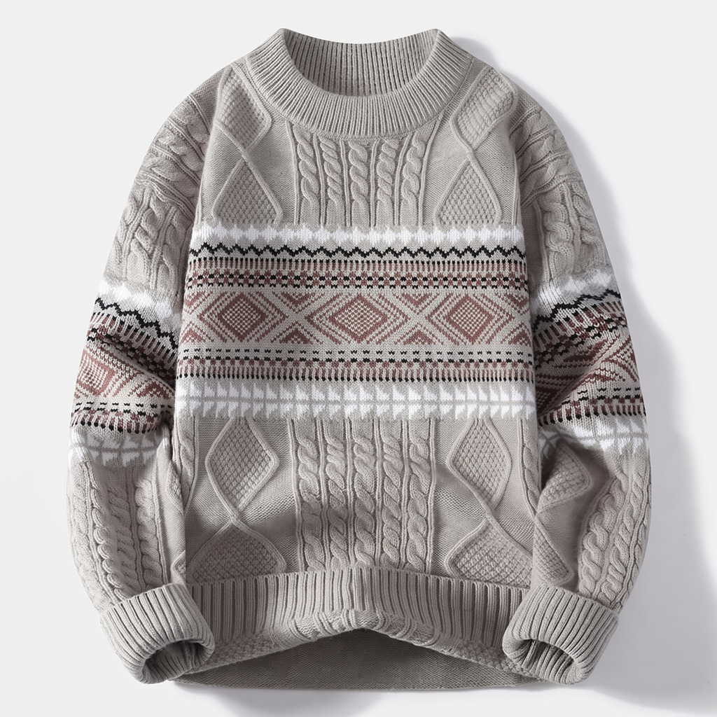 Men’s Crewneck Knit Sweater with Geometric Pattern