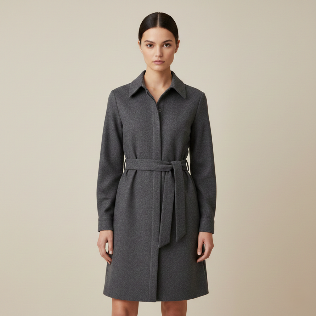 Women’s Belted Long-Sleeve Midi Shirt Dress