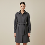 Women’s Belted Long-Sleeve Midi Shirt Dress