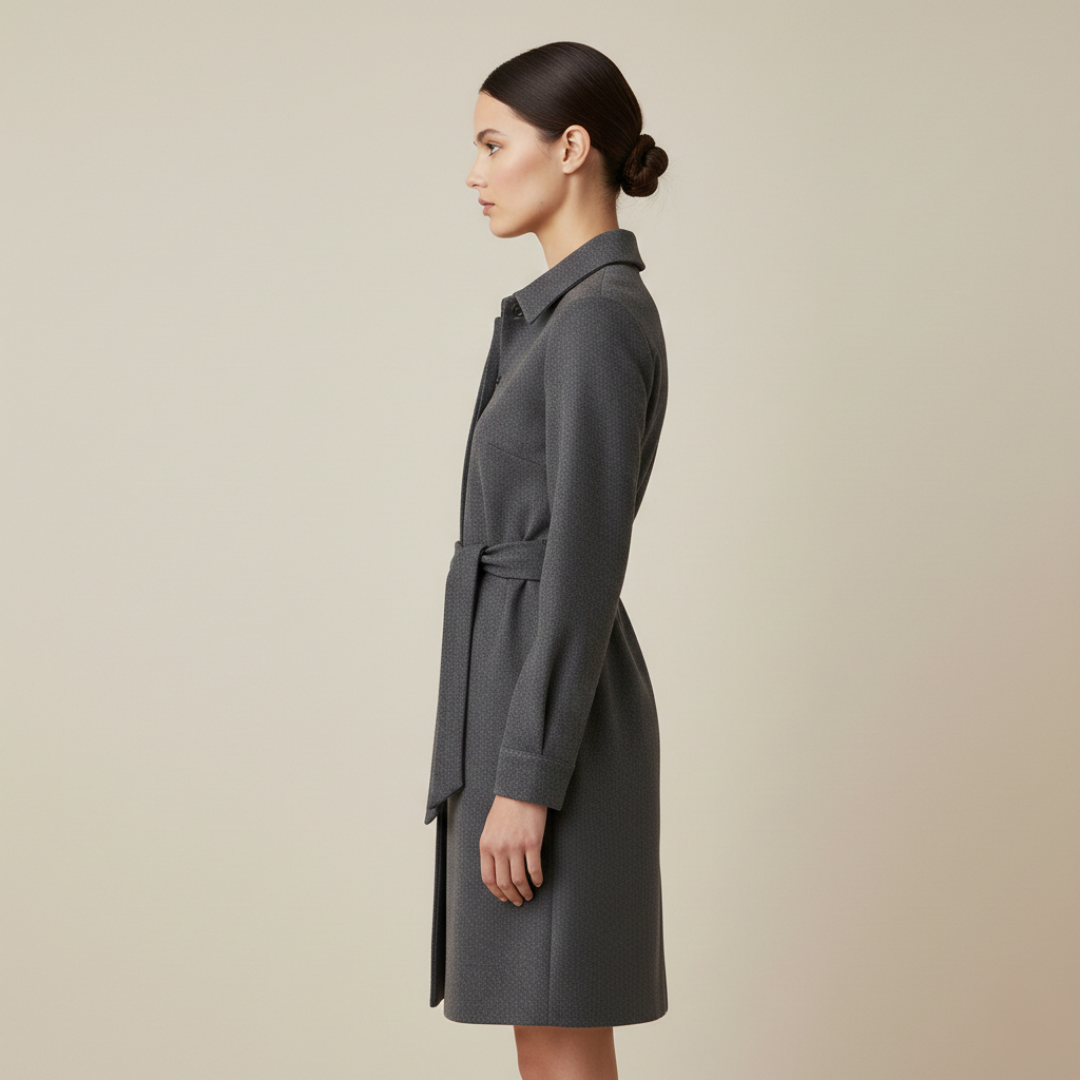 Women’s Belted Long-Sleeve Midi Shirt Dress
