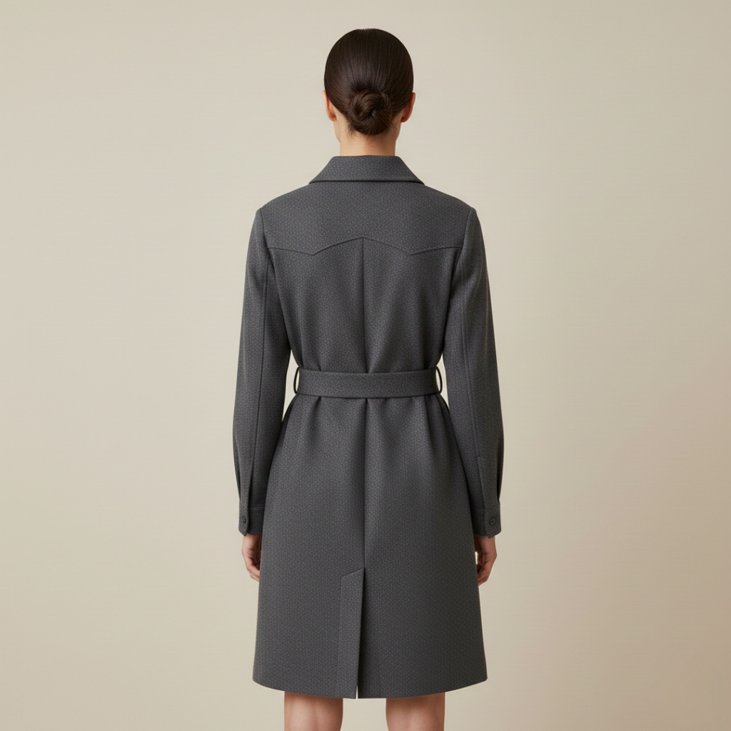 Women’s Belted Long-Sleeve Midi Shirt Dress