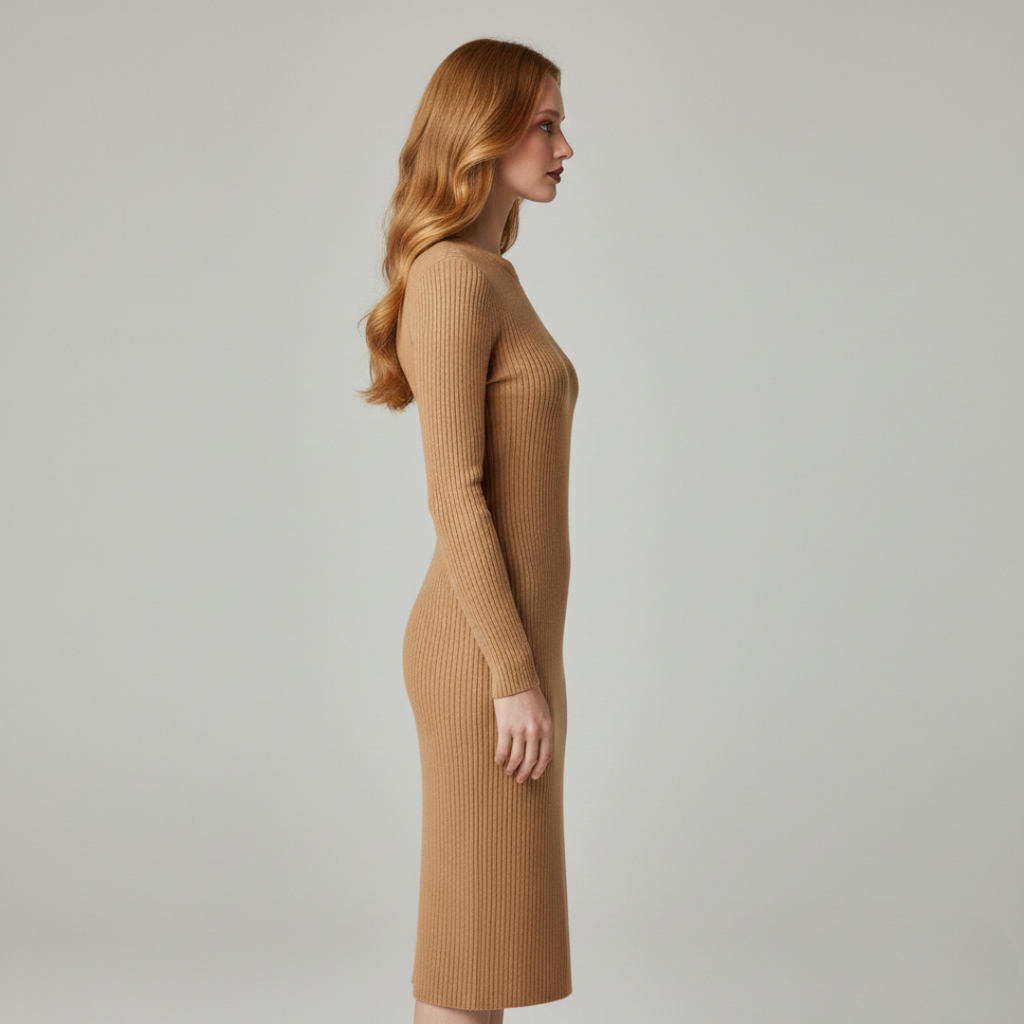 Women’s Ribbed Knit Long-Sleeve Midi Dress
