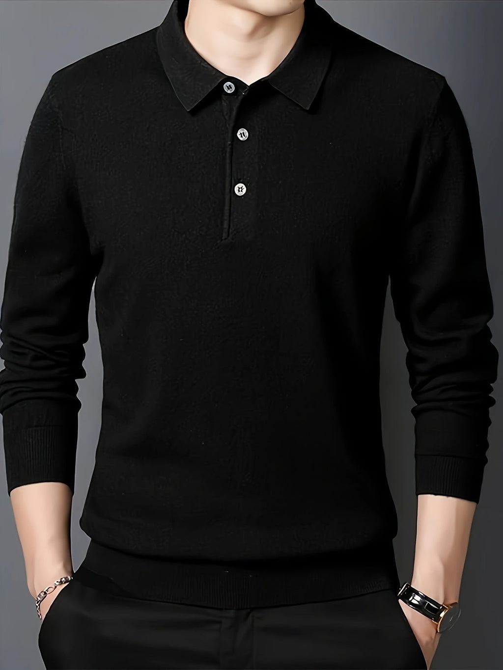 Men’s Long Sleeve Polo Shirt with Buttons