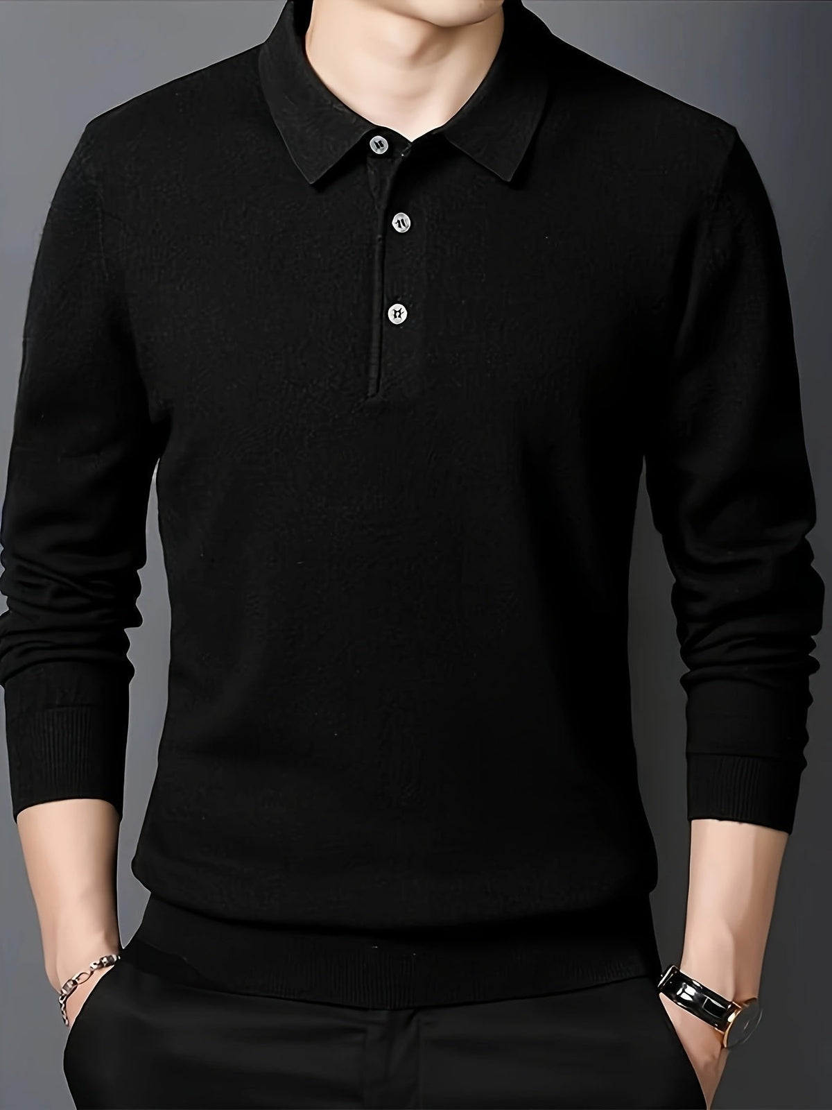 Men’s Long Sleeve Polo Shirt with Buttons