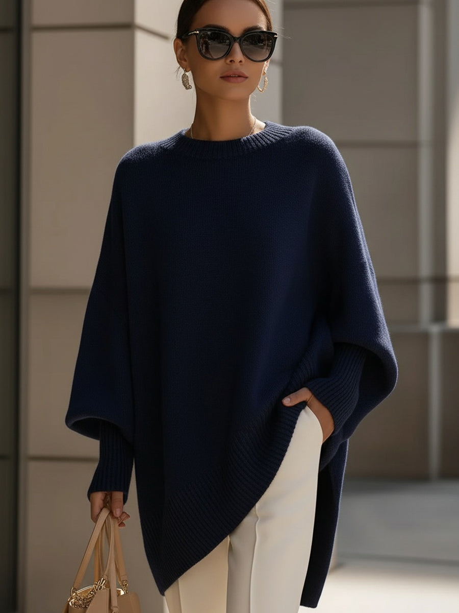 Women's Oversized Asymmetric Knit Poncho Sweater
