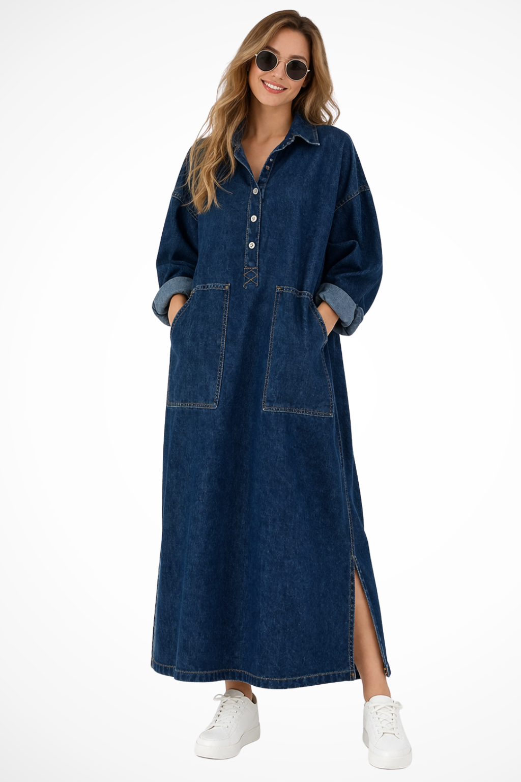Women’s Long Sleeve Denim Maxi Shirt Dress