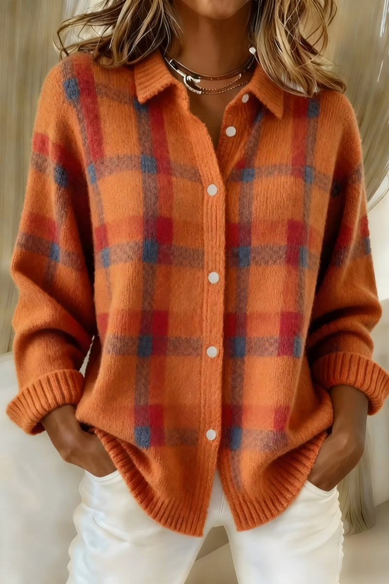 Women’s Plaid Knit Cardigan with Button Front