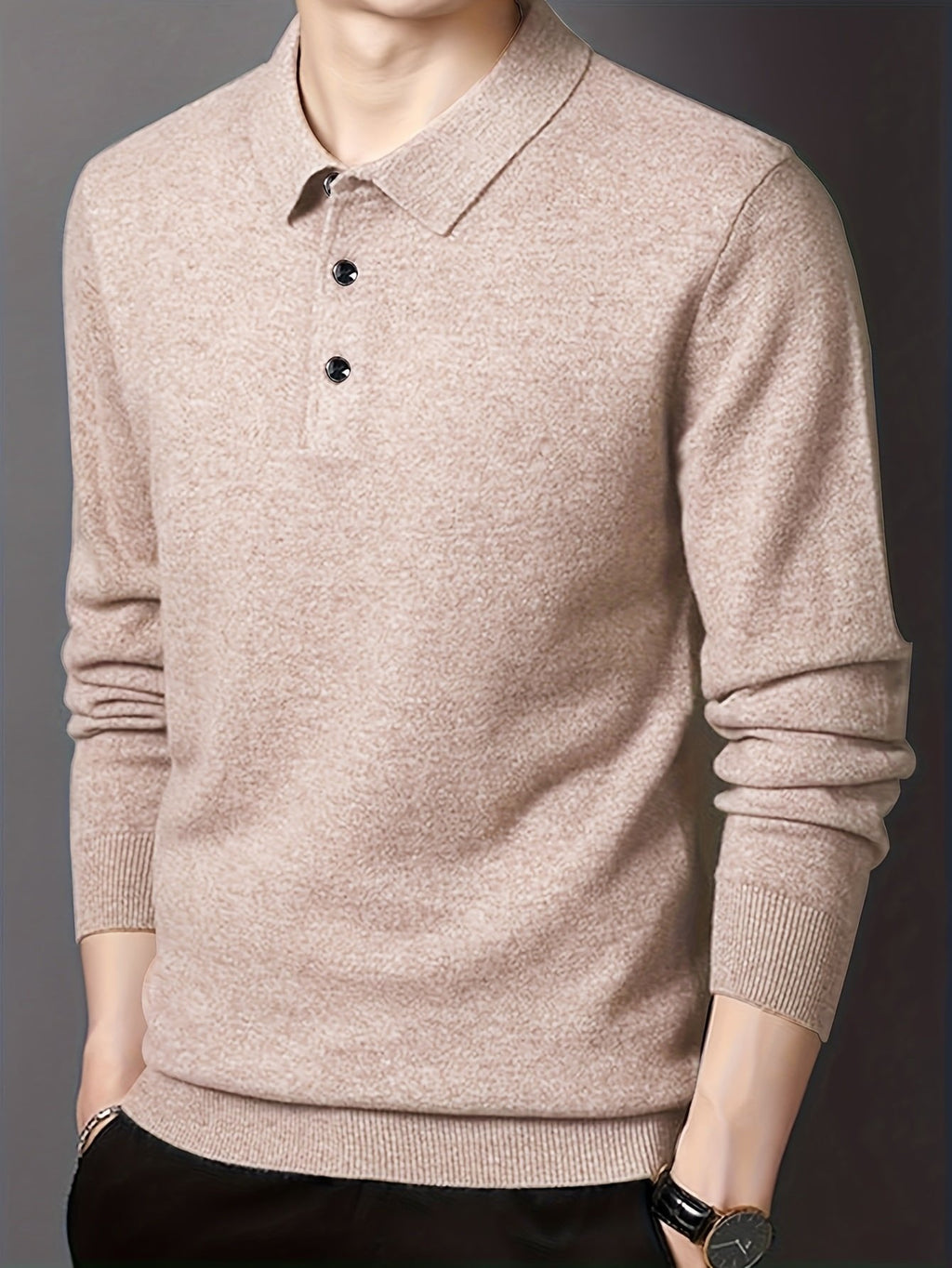 Men’s Long Sleeve Polo Shirt with Buttons
