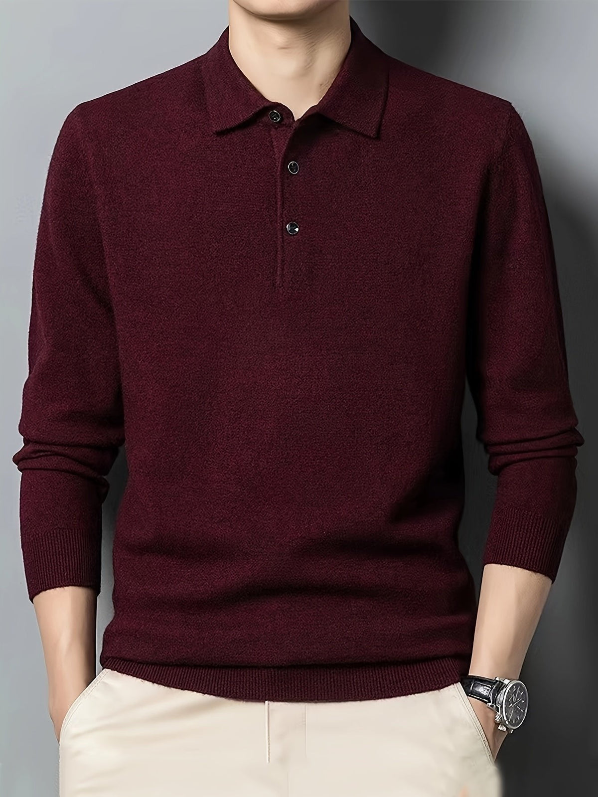 Men’s Long Sleeve Polo Shirt with Buttons