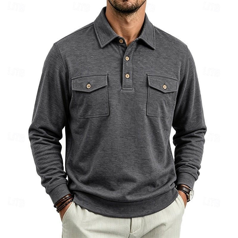 Men's Long Sleeve Polo Shirt With Chest Pockets