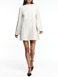 Women’s Long Sleeve Textured Mini Dress with Bow