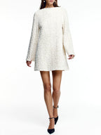 Women’s Long Sleeve Textured Mini Dress with Bow