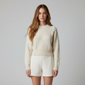 Women’s Cropped Cable Knit Crew Neck Sweater