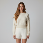 Women’s Cropped Cable Knit Crew Neck Sweater