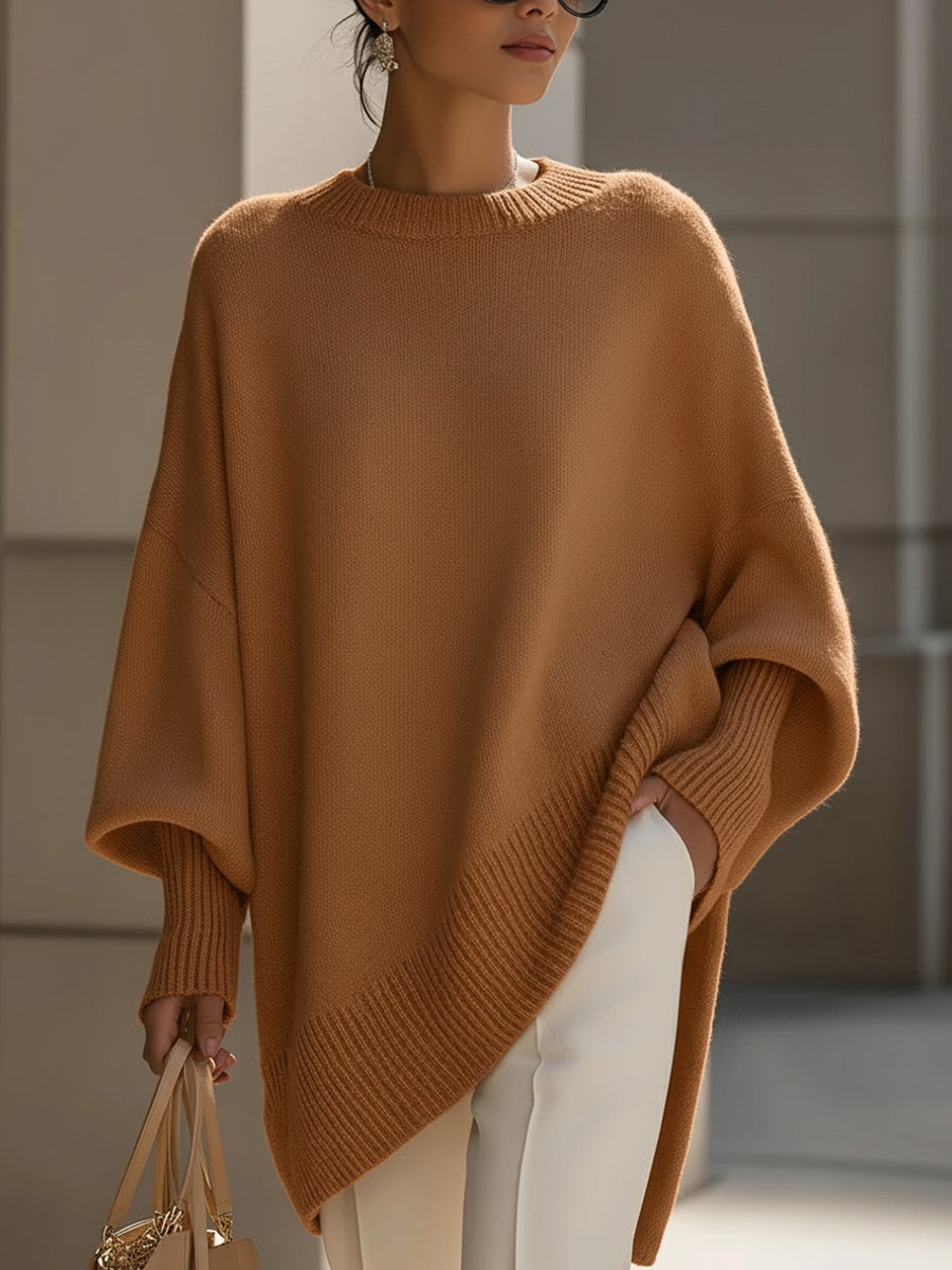 Women's Oversized Asymmetric Knit Poncho Sweater