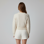 Women’s Cropped Cable Knit Crew Neck Sweater