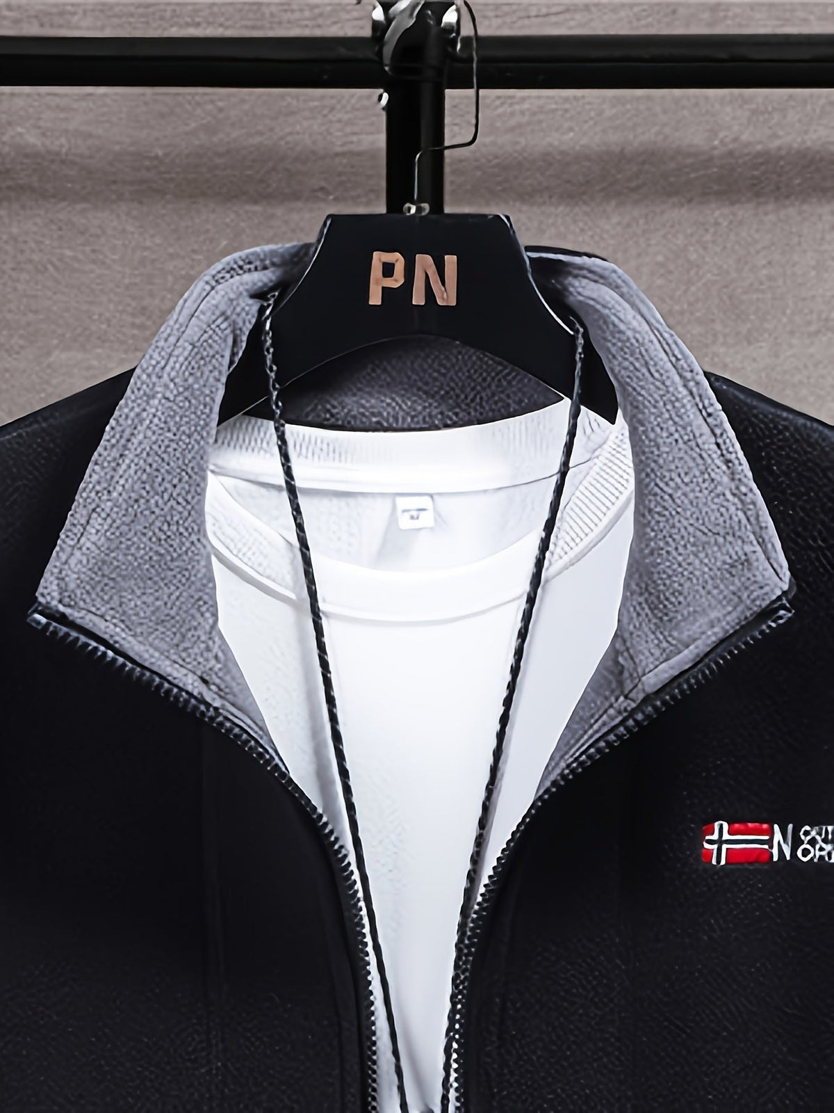 Men's Fleece Zip-Up Jacket with Stand Collar
