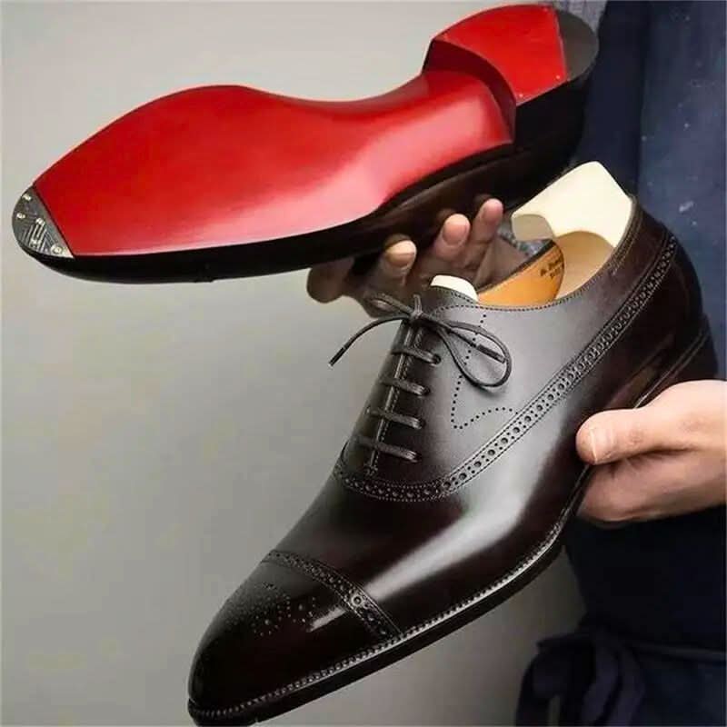 Men's Lace-Up Oxford Dress Shoes with Brogue Detailing