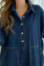 Women’s Long Sleeve Denim Maxi Shirt Dress