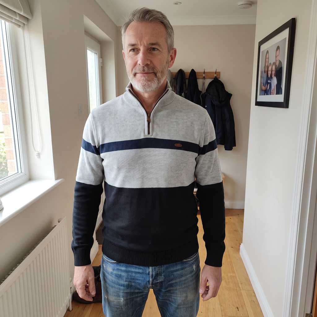 Men's Striped Quarter-Zip Knit Sweater