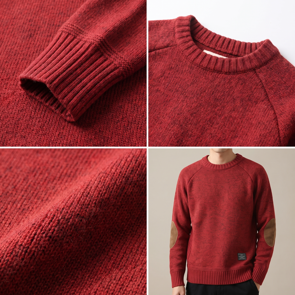 Men's Crewneck Knit Sweater with Elbow Patches