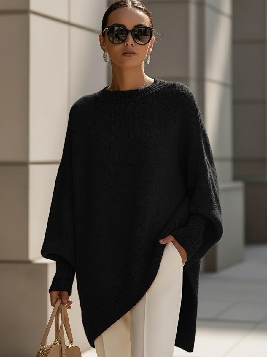 Women's Oversized Asymmetric Knit Poncho Sweater