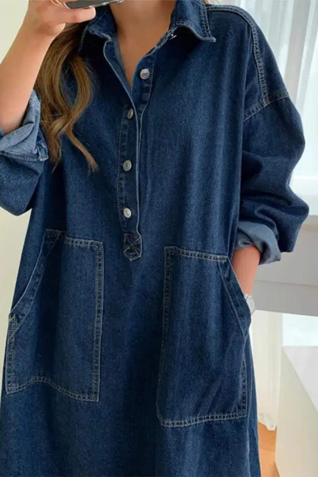 Women’s Long Sleeve Denim Maxi Shirt Dress