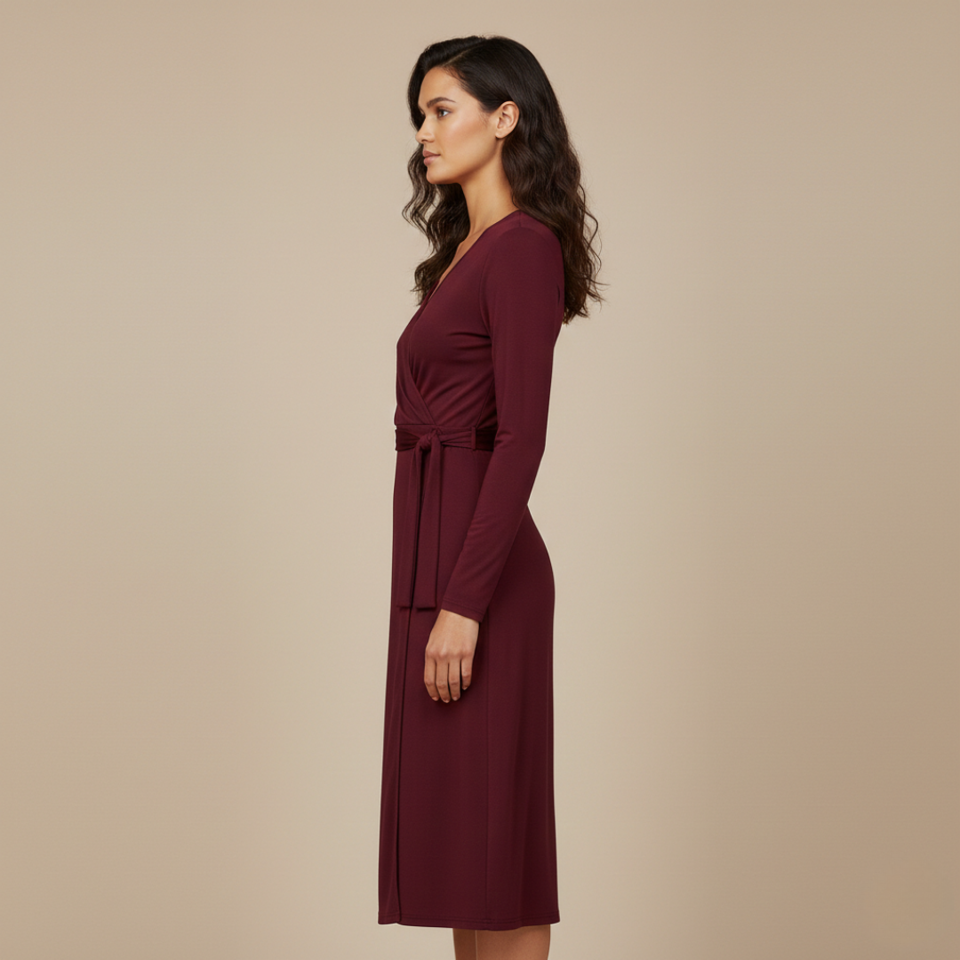 Women’s Long-Sleeve Wrap Midi Dress