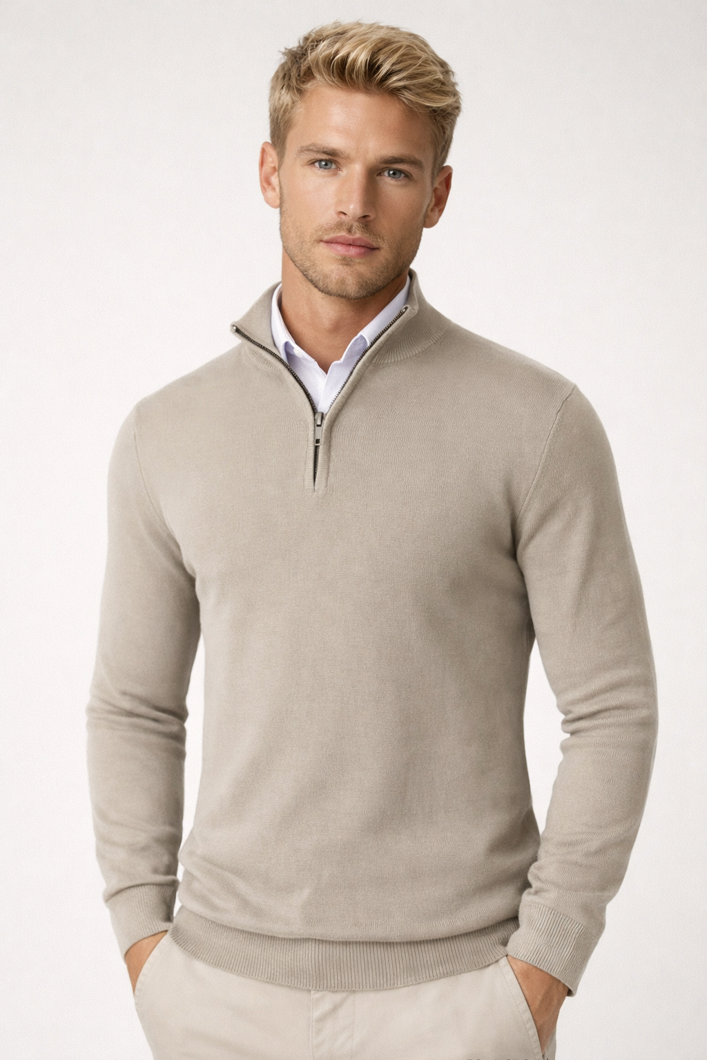 Men's Quarter-Zip Sweater With Stand Collar
