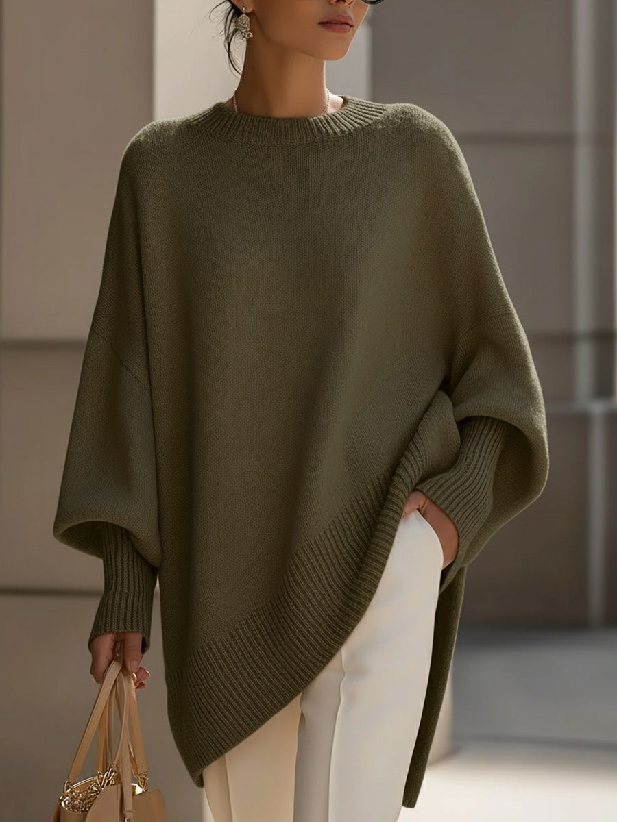 Women's Oversized Asymmetric Knit Poncho Sweater
