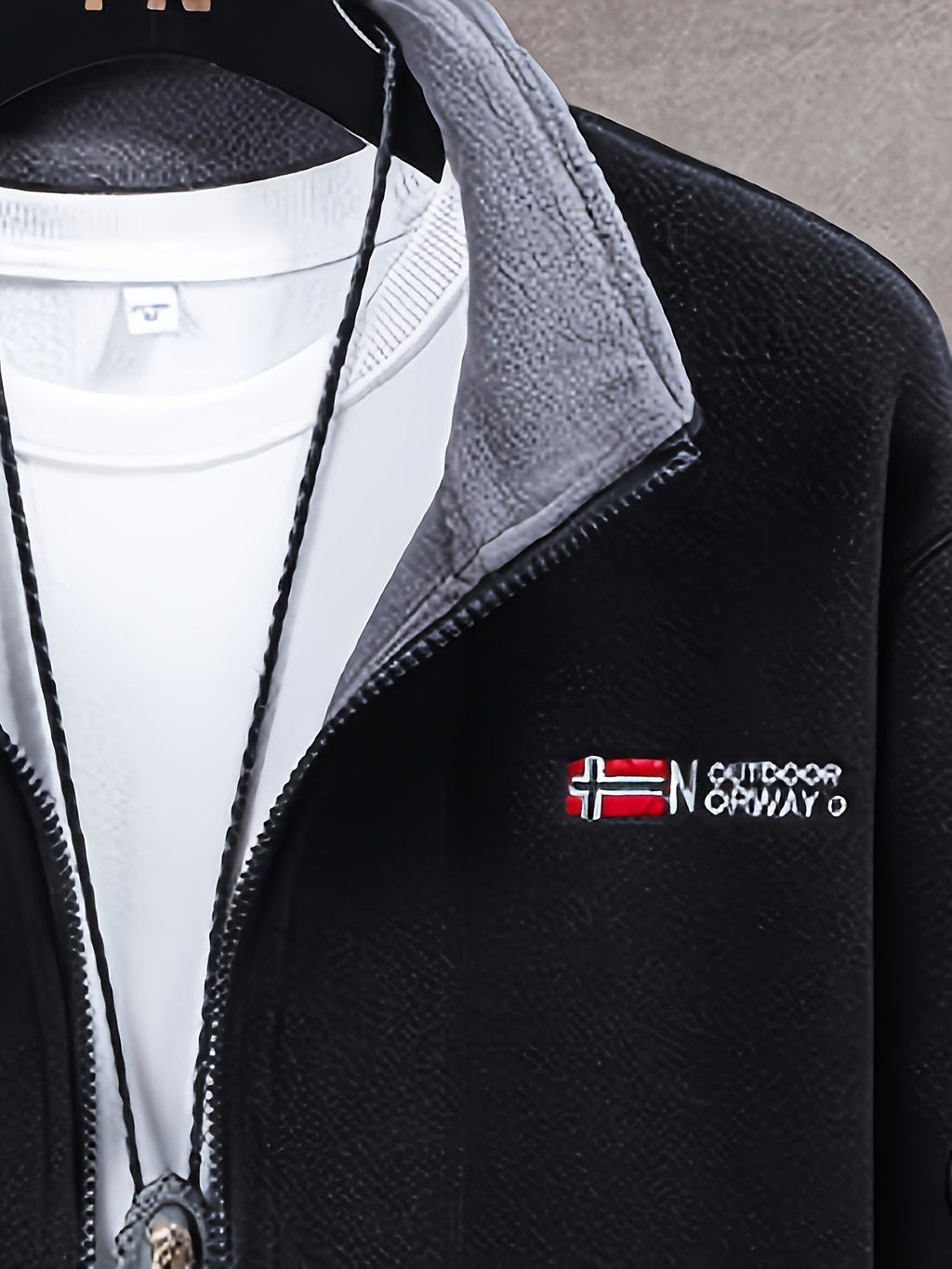 Men's Fleece Zip-Up Jacket with Stand Collar