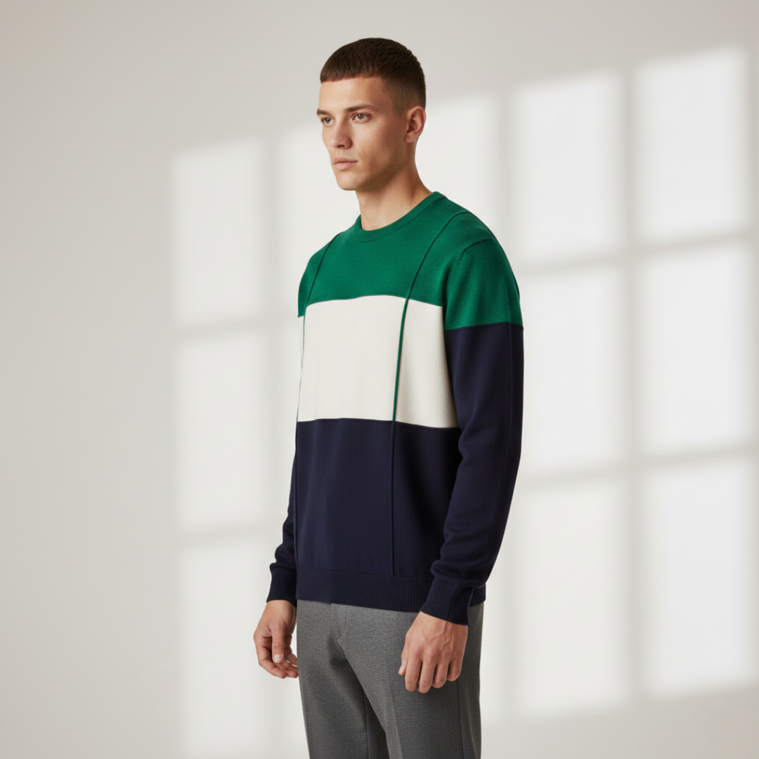Men’s Color Block Crew Neck Knit Sweater