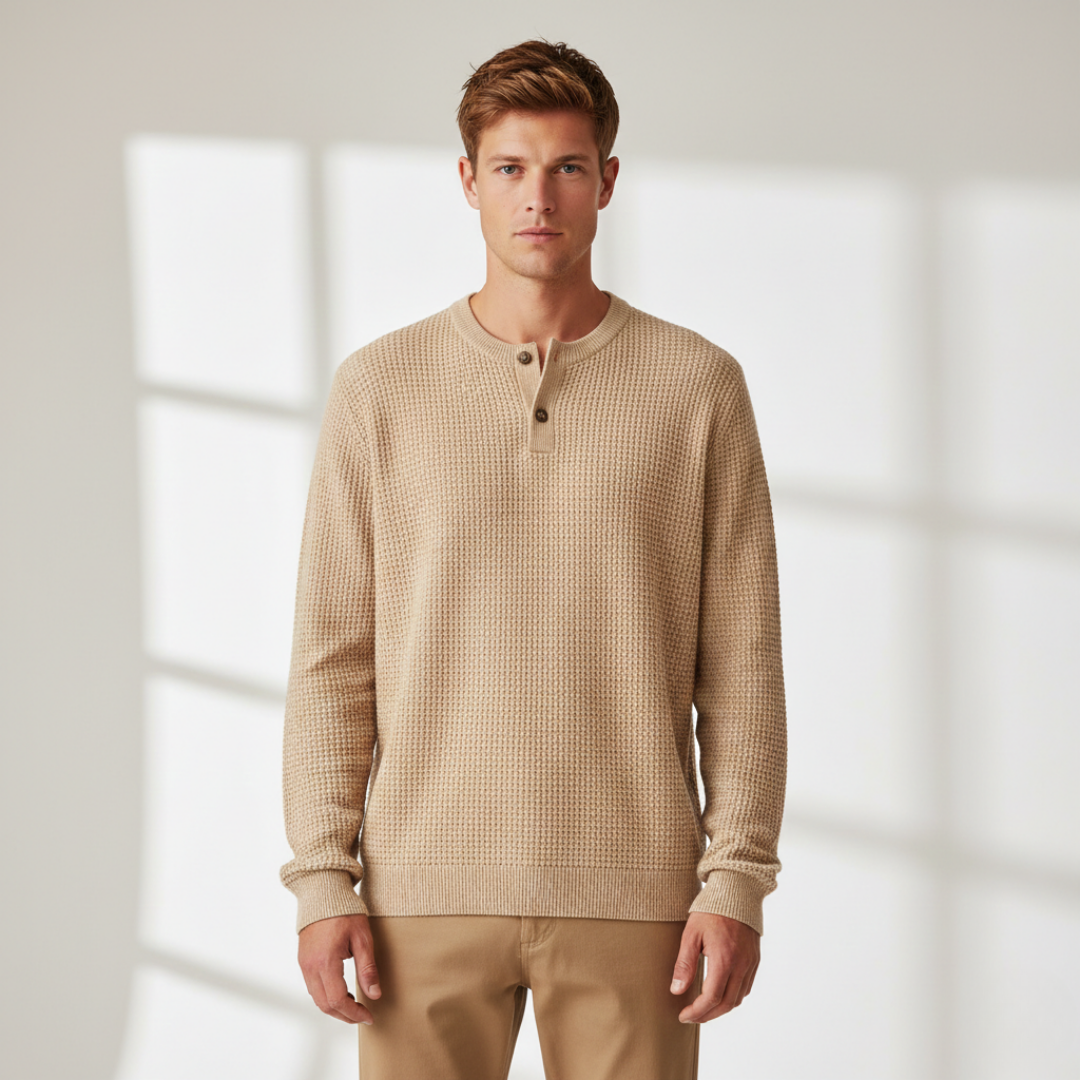 Men's Waffle Knit Henley Sweater