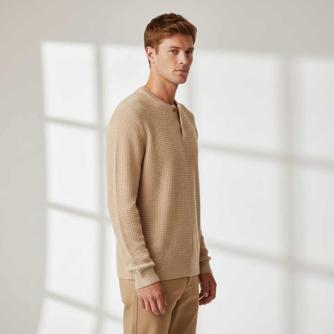 Men's Waffle Knit Henley Sweater