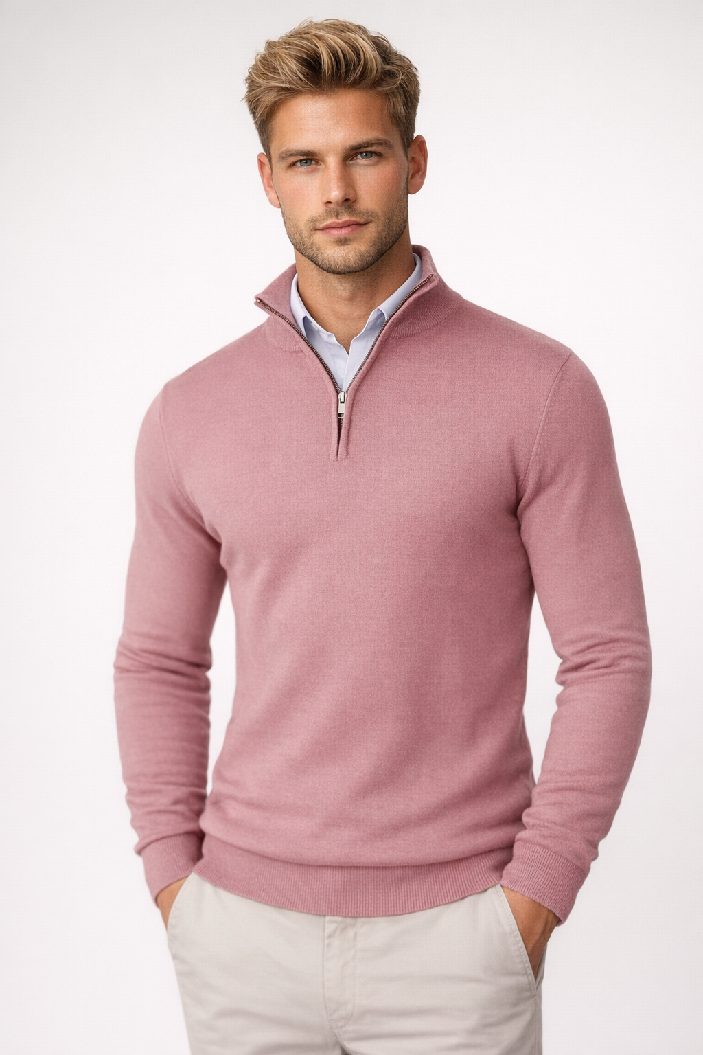 Men's Quarter-Zip Sweater With Stand Collar