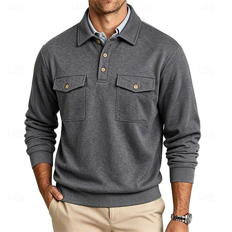Men's Long Sleeve Polo Shirt With Chest Pockets