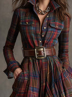 Women’s Plaid Maxi Shirt Dress with Belt