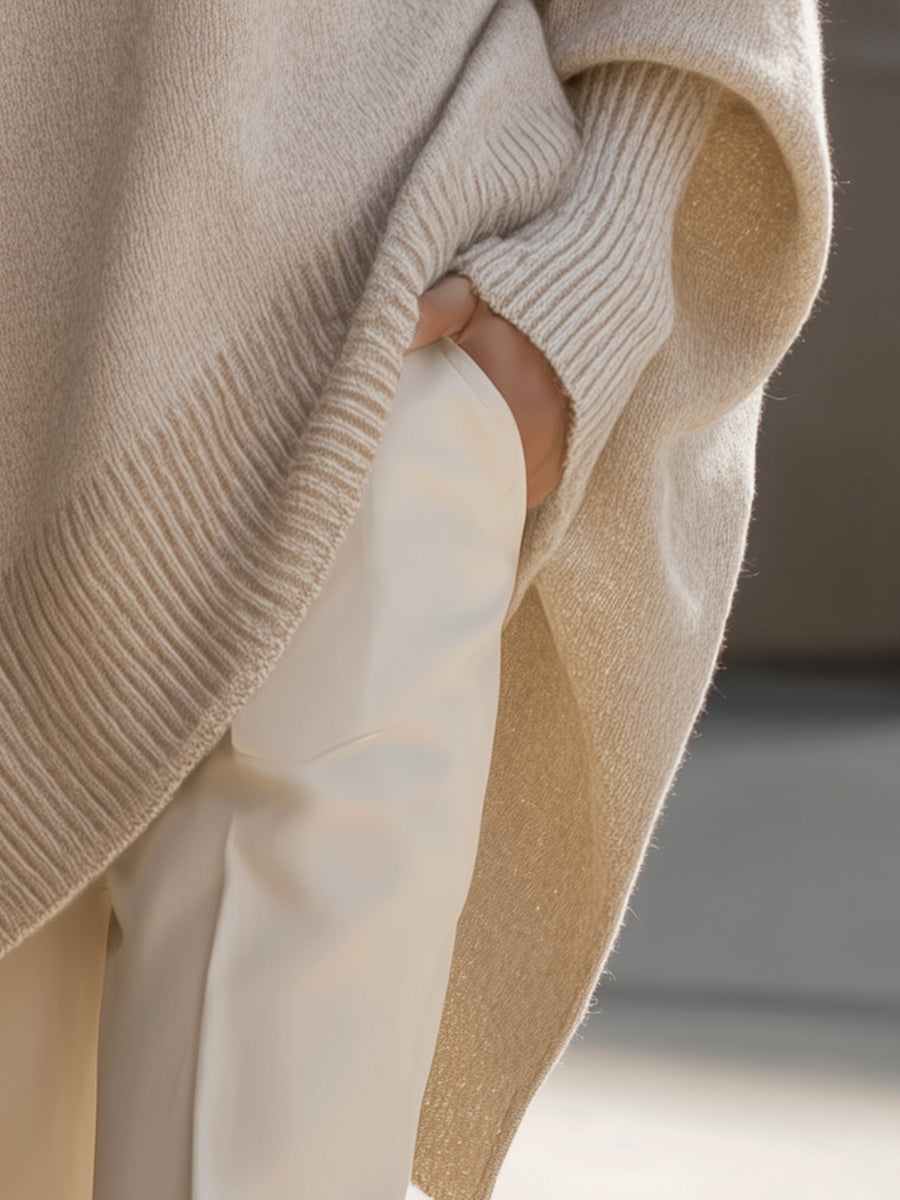Women's Oversized Asymmetric Knit Poncho Sweater