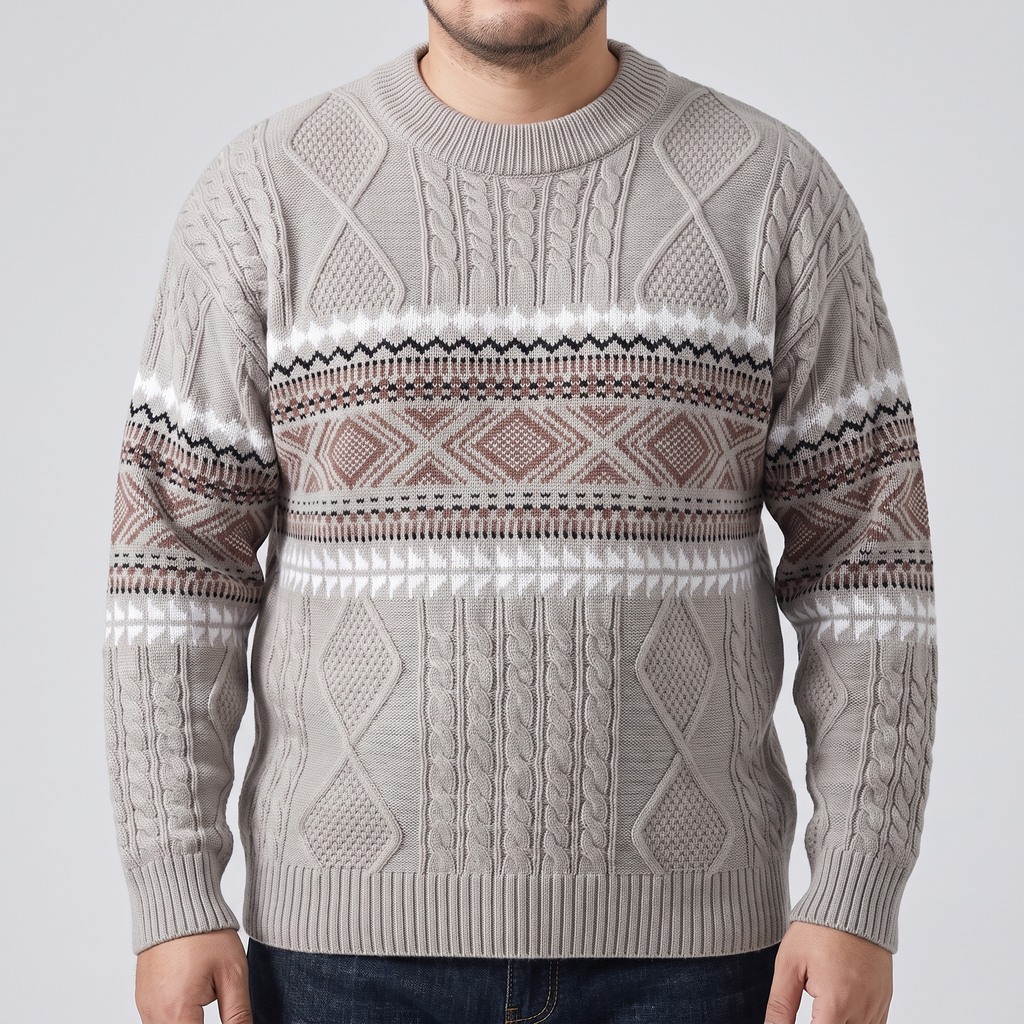 Men’s Crewneck Knit Sweater with Geometric Pattern