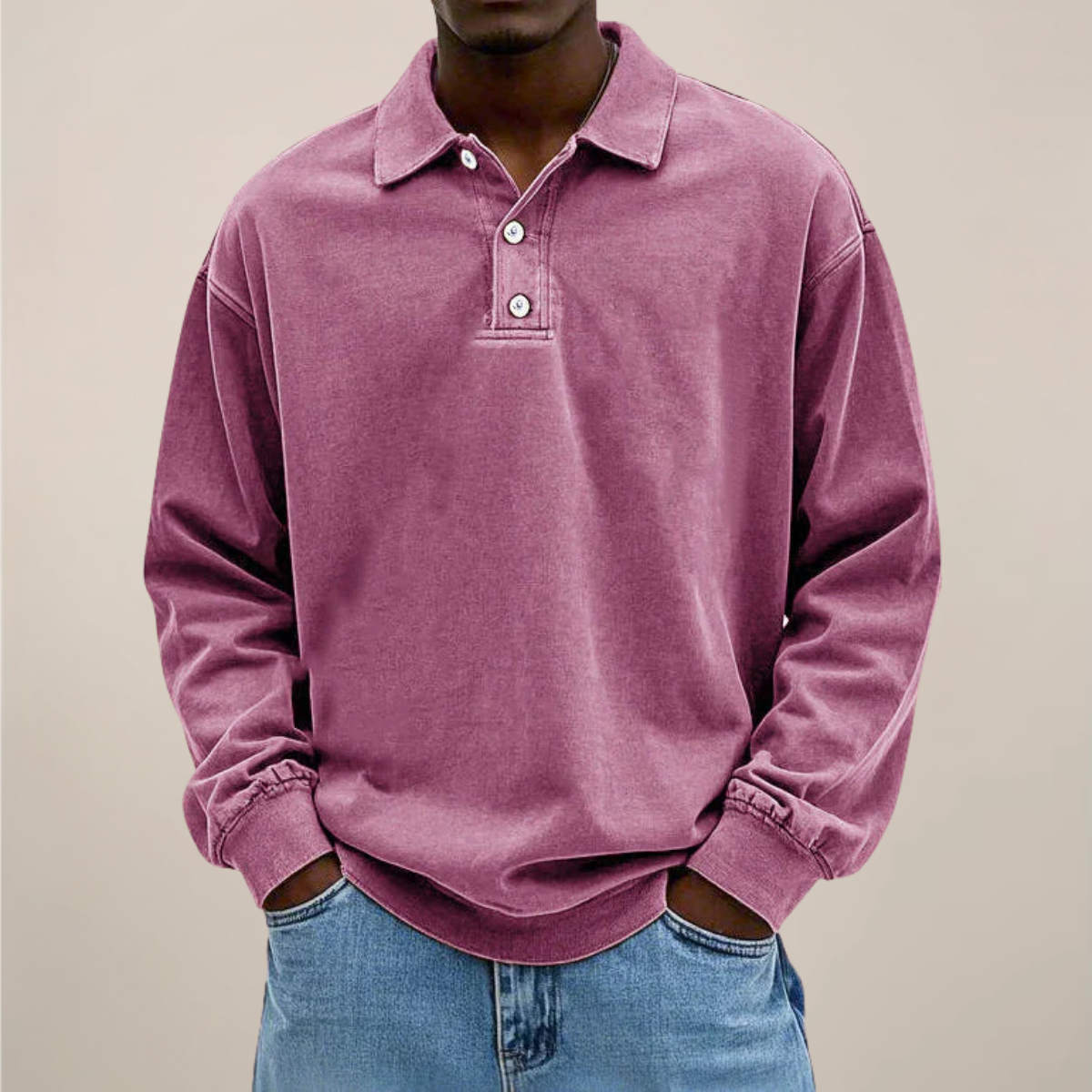 Men's Long Sleeve Polo Sweater With Button Collar