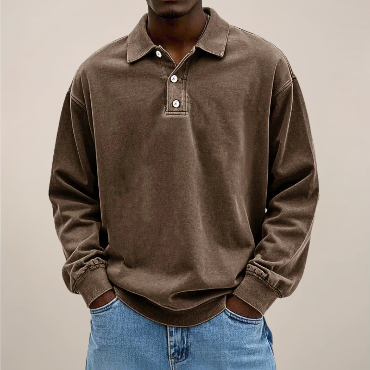 Men's Long Sleeve Polo Sweater With Button Collar