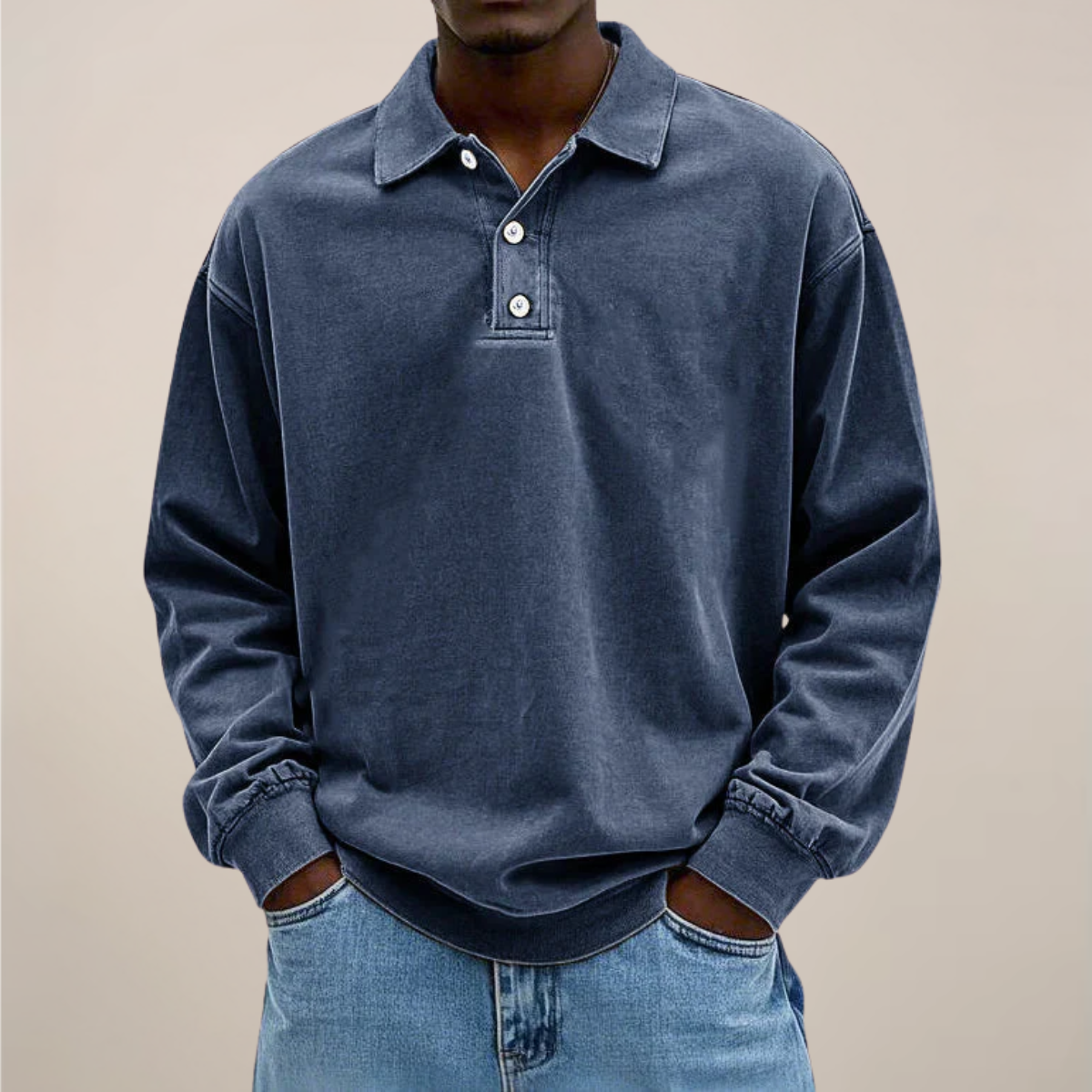 Men's Long Sleeve Polo Sweater With Button Collar