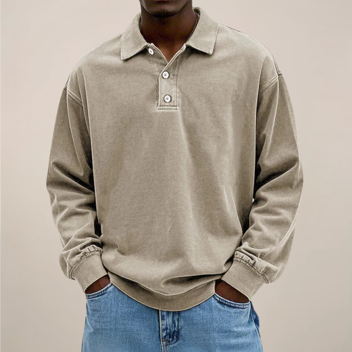 Men's Long Sleeve Polo Sweater With Button Collar