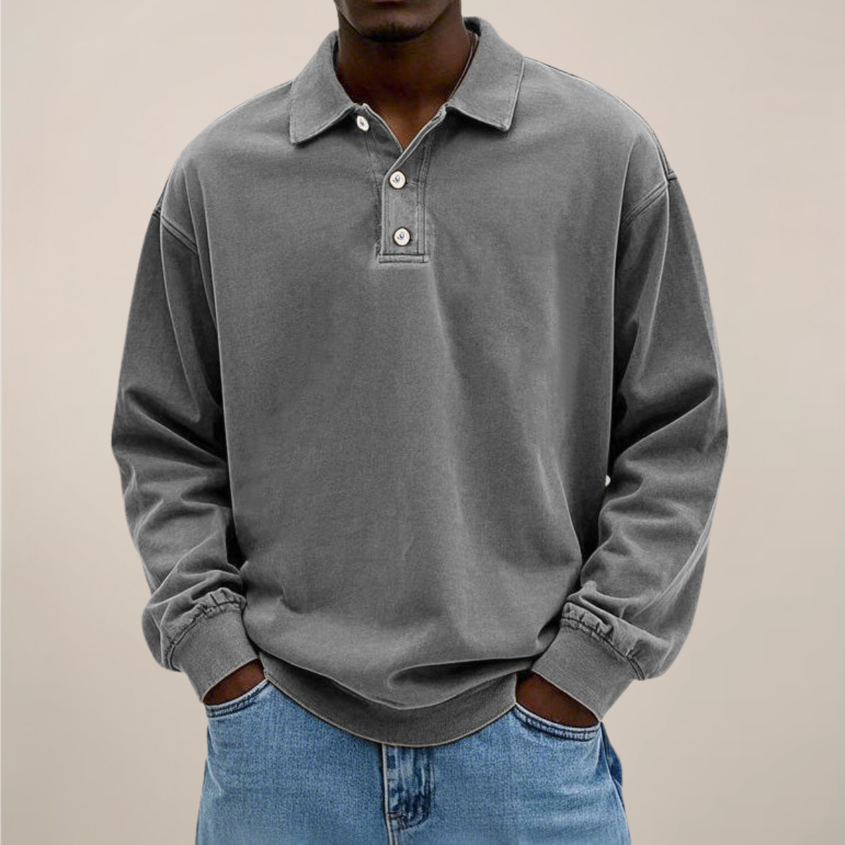 Men's Long Sleeve Polo Sweater With Button Collar
