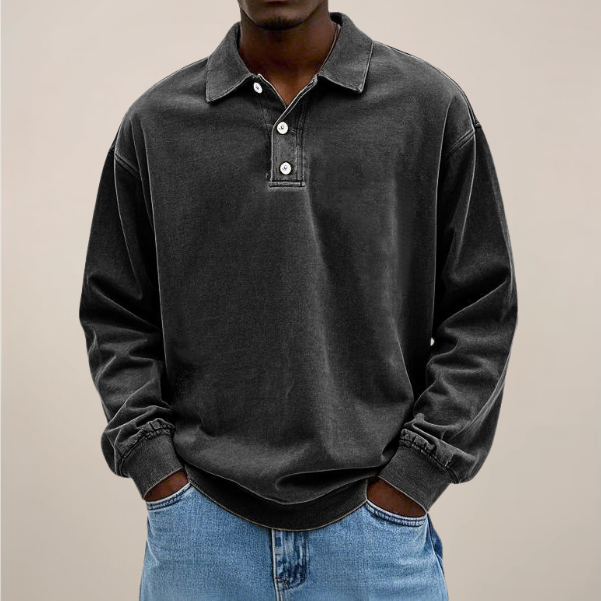 Men's Long Sleeve Polo Sweater With Button Collar