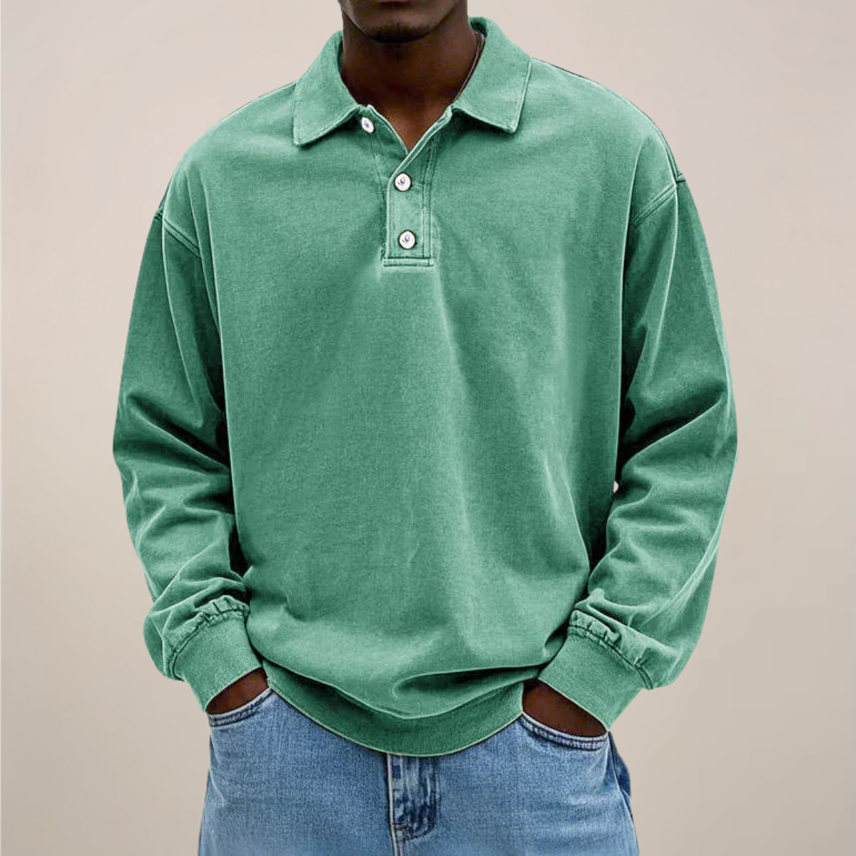 Men's Long Sleeve Polo Sweater With Button Collar