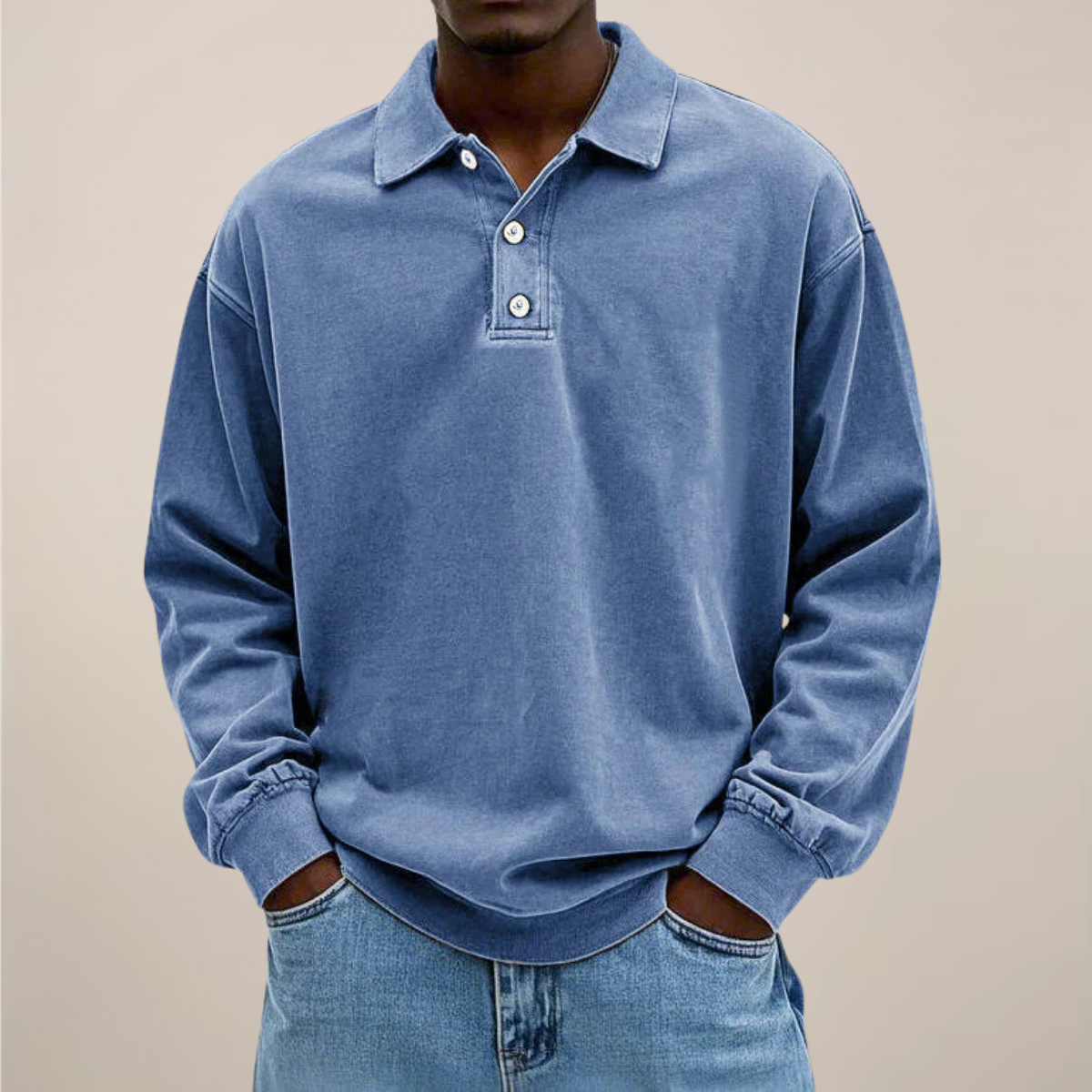 Men's Long Sleeve Polo Sweater With Button Collar