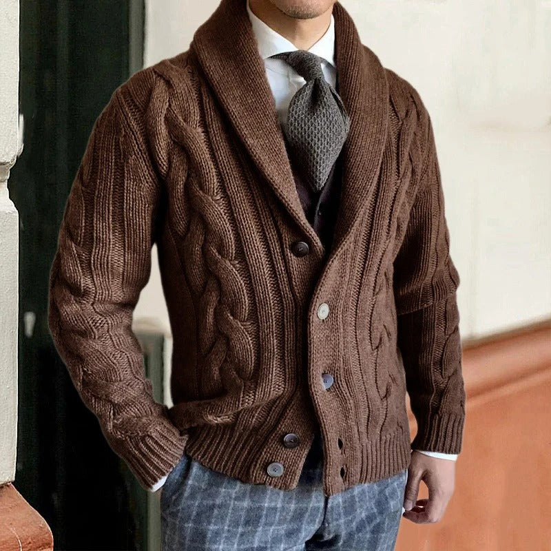 Men's Cable Knit Button-Up Cardigan Sweater